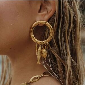 Gold Nautical Charm Hoop Earrings |  Dangle Charms | NWOT